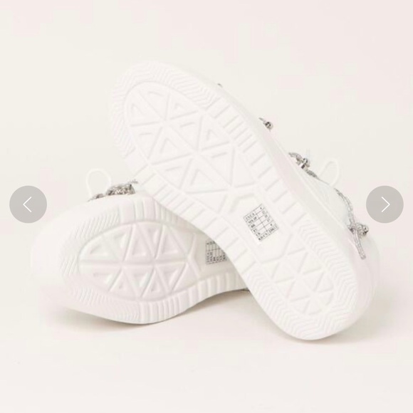 White Sneakers with Silver Accents with Rhinestone Lace - Picture 8 of 12